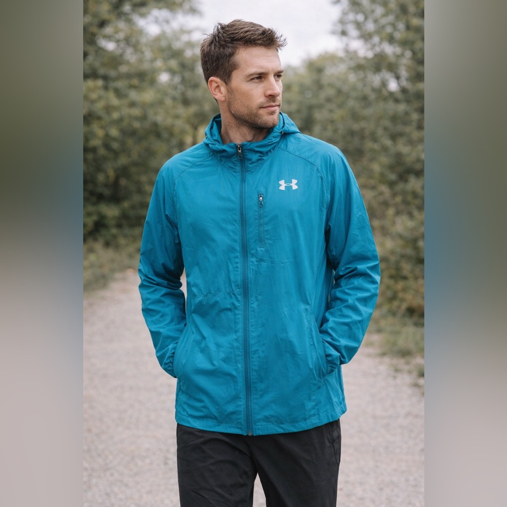 Under Armour Packable Windbreaker Jacket XXL Teal Running Ultralight Full Zip